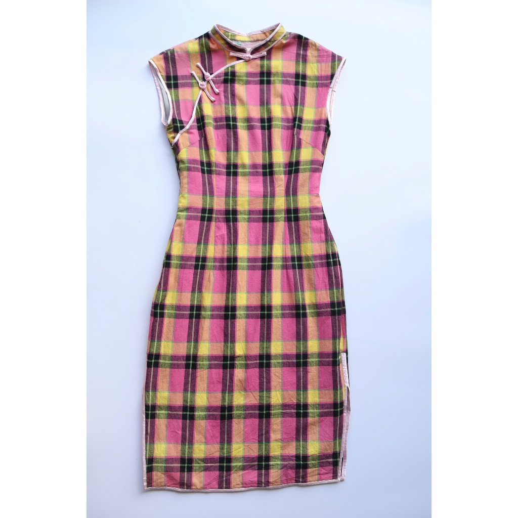 Váy xườn xám caro qipao caro màu nổi – dáng ôm xinh (lỗi ảnh cuối)