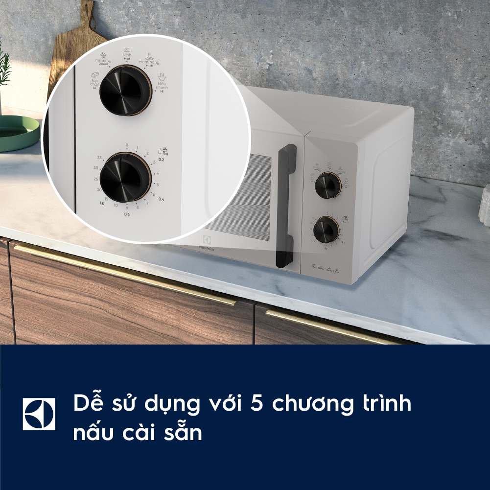 Lò vi sóng 20L Electrolux EMM20K22W 800w - 5 chương trình nấu, rã đông, hâm nóng nhanh | BigBuy360 - bigbuy360.vn