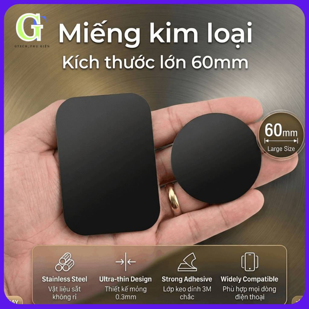 5 Miếng Kim Loại Tròn 60mm – Tấm Kim Loại Mỏng Dán Điện Thoại, Giữ Chắc Giá Đỡ Nam Châm_GTech