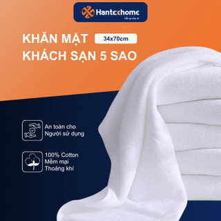 Khăn Mặt Khách Sạn Trắng Trơn HANTEXHOME 100% Cotton, Mềm Mại Tiêu Chuẩn 5 Sao Kích Thước 34x70cm