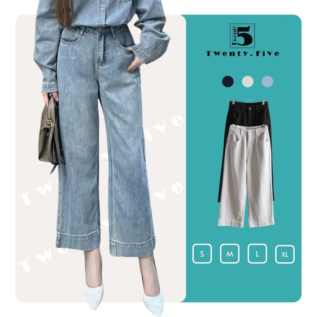 Quần Jeans Ống Suông Nữ Gập Gấu Giả Cắt Khuy Sẵn, Thiết Kế Tôn Dáng Dễ Mặc Twentyfive Fashion - 5649
