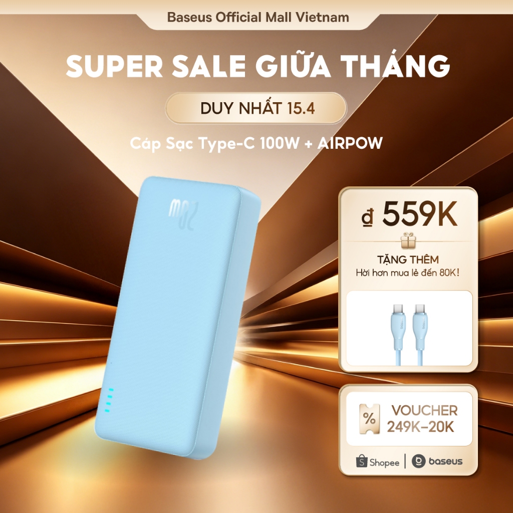 [HCM Hoả tốc] Baseus Sạc Dự Phòng Airpow 20000mAh 10000mAh Sạc Nhanh 20W Với Pin Lithium Polymer | BigBuy360 - bigbuy360.vn