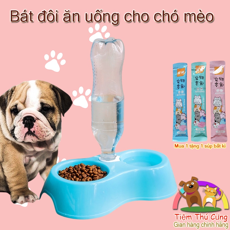 Bát Ăn Đôi Tự Động Cho Chó Mèo - Bát Ăn Kèm Bình Nước Tự Động, Tiện Lợi, Dễ Vệ Sinh - Phụ Kiện Thú Cưng