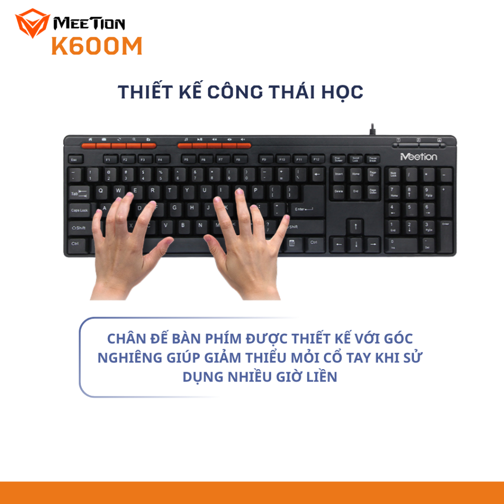 Bàn phím văn phòng chống ồn Meetion K600M, 104 phím gõ êm ái, thiết kế Ergonomic, keycap gia công UV độ bền cao | BigBuy360 - bigbuy360.vn