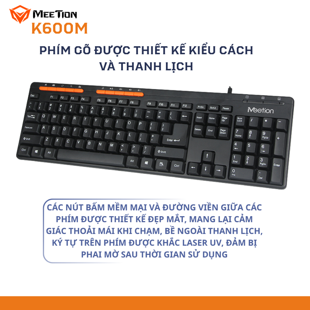 Bàn phím văn phòng chống ồn Meetion K600M, 104 phím gõ êm ái, thiết kế Ergonomic, keycap gia công UV độ bền cao | BigBuy360 - bigbuy360.vn