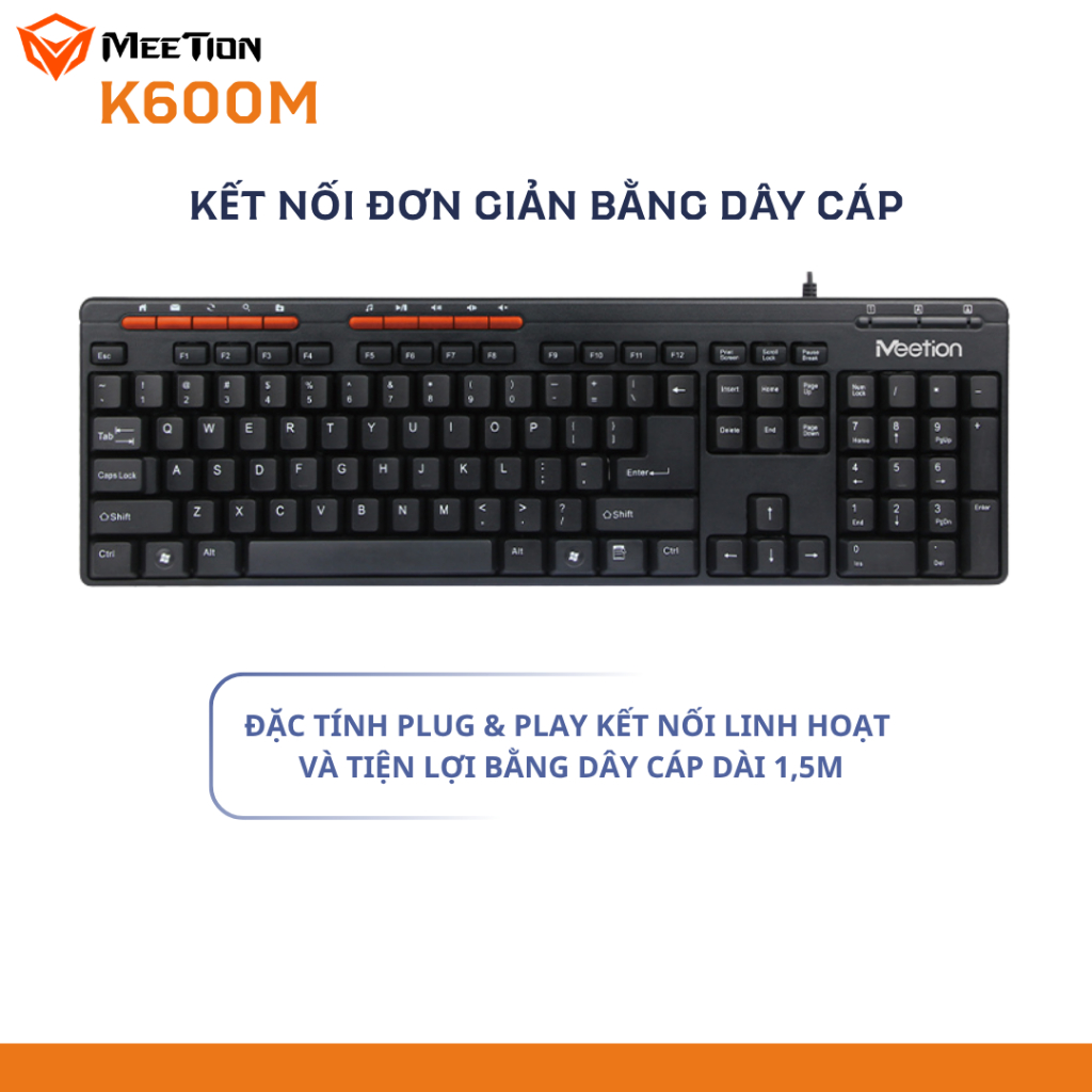 Bàn phím văn phòng chống ồn Meetion K600M, 104 phím gõ êm ái, thiết kế Ergonomic, keycap gia công UV độ bền cao | BigBuy360 - bigbuy360.vn