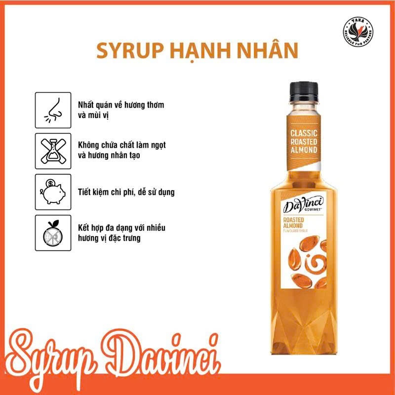 Syrup Davinci Hạnh Nhân 750ml/100ml dùng thử, siro hạnh nhân chuyên dùng cho pha chế