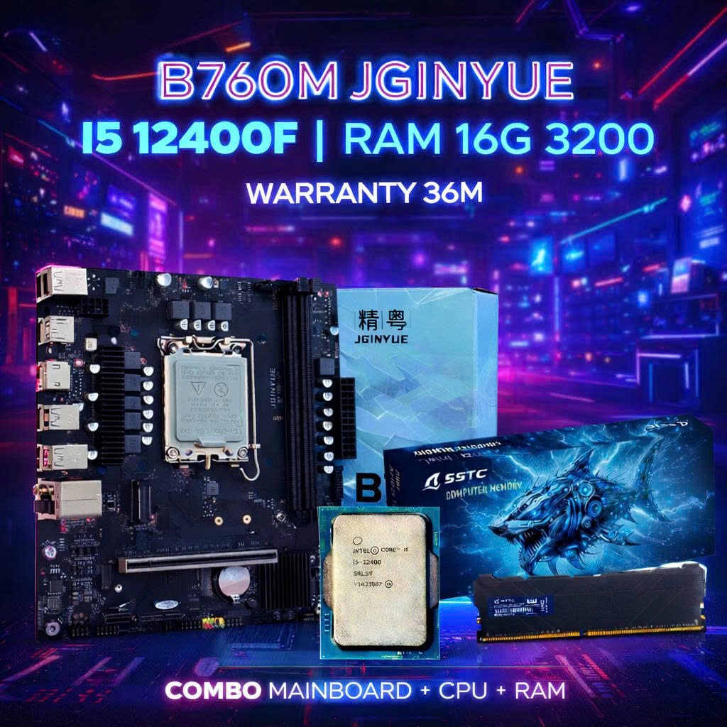 Combo Main B760 Jginyue + CPU I3 12100F I5 12400F + Ram DDR4 16G 3200 bảo hành 36T FULL VAT