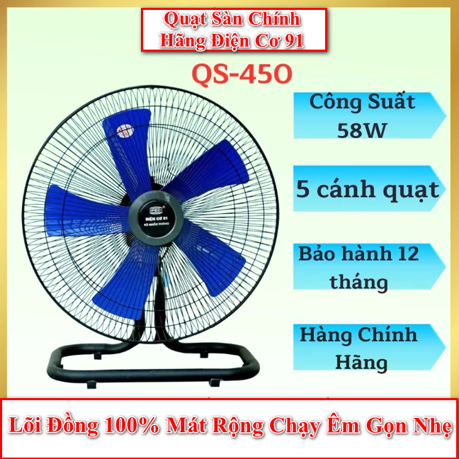 Quạt sàn điện cơ 91 quạt chân quỳ Qs450 58W Bộ Quốc Phòng, Mát Rộng Chạy Êm [giao hỏa tốc]