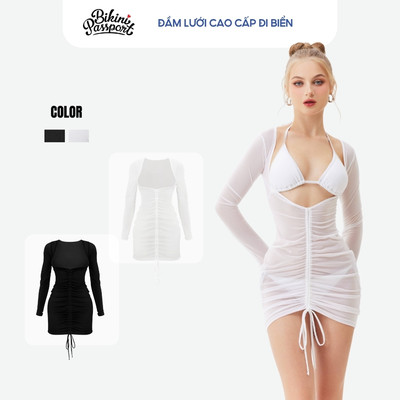 Áo khoác BIKINI PASSPORT dạng váy tay dài - màu Trắng - BC005_WH