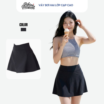 Váy bơi Nữ BIKINI PASSPORT hai lớp cạp cao ống dài - Đen - BS480_BL
