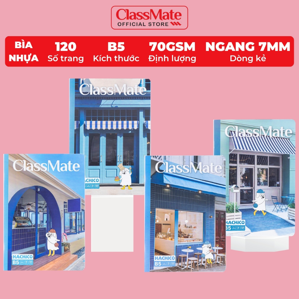 Vở ClassMate Vở Kẻ Ngang 120 Trang 70GSM Vở Viết Bìa Nhựa Hachico Chống Nước Vở Học Sinh Sinh Viên G