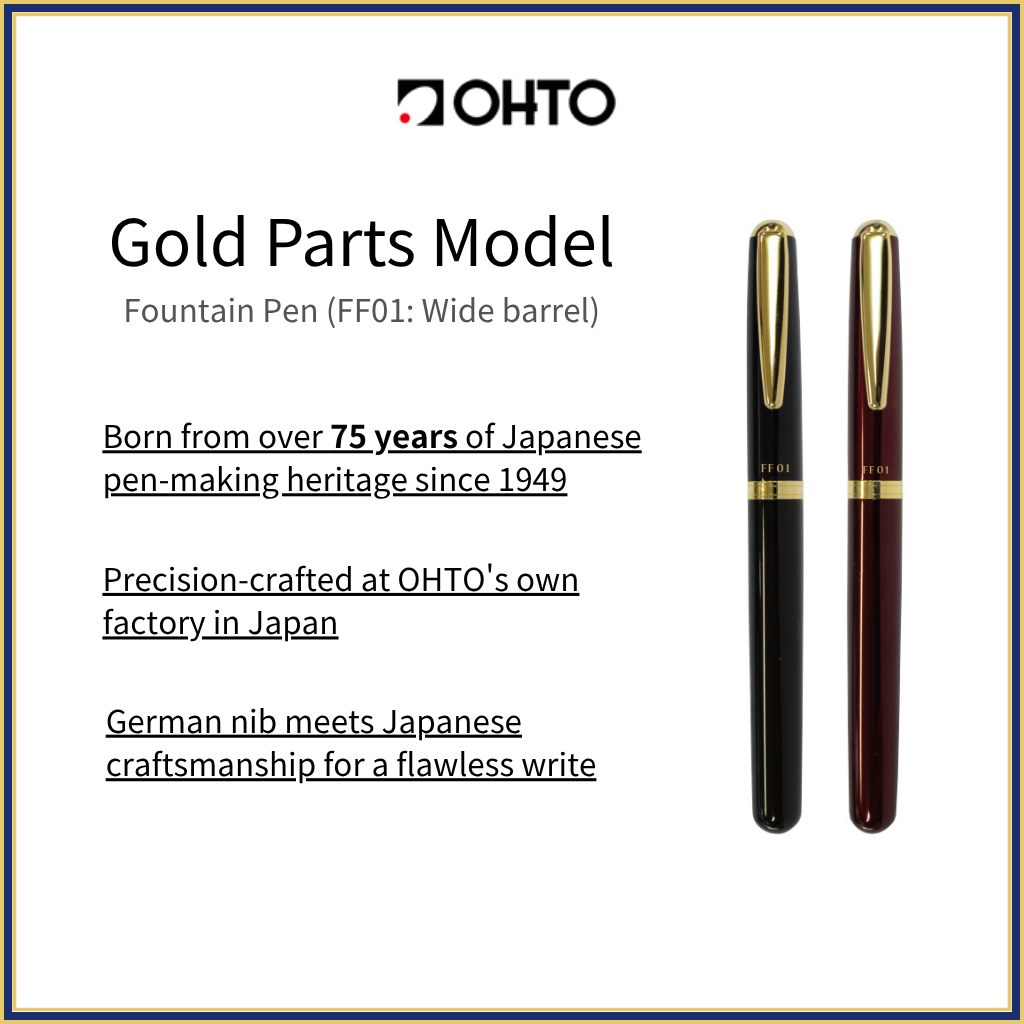 [Made in Japan]OHTO Fountain Pen FF01 Gold Parts Model – Aluminum Pen with Gold Trim