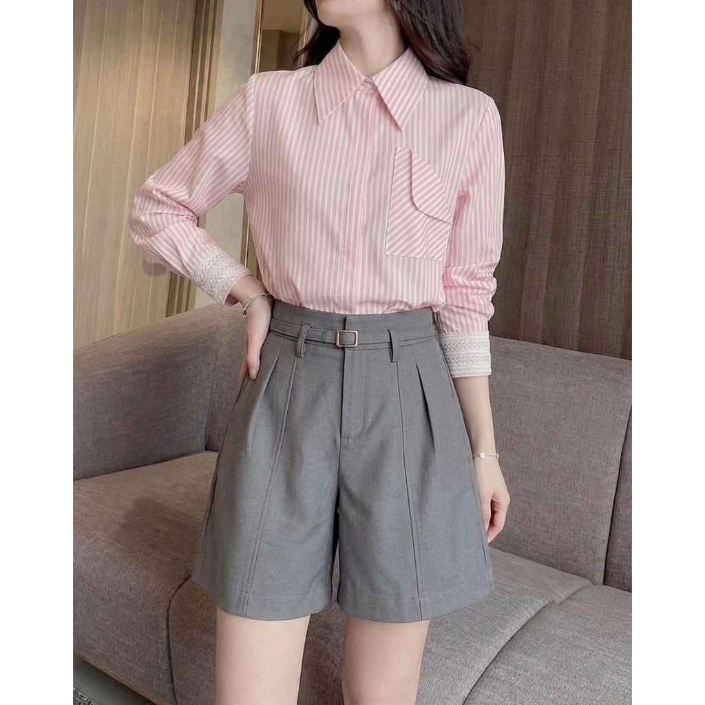 Áo Sơ Mi Nữ 𝐂𝐂𝐇𝐀𝐓 Dáng Suông Kẻ Ren Nẹp Dấu Khuy Chất Liệu Cao Cấp 16FDT8044ST | BigBuy360 - bigbuy360.vn
