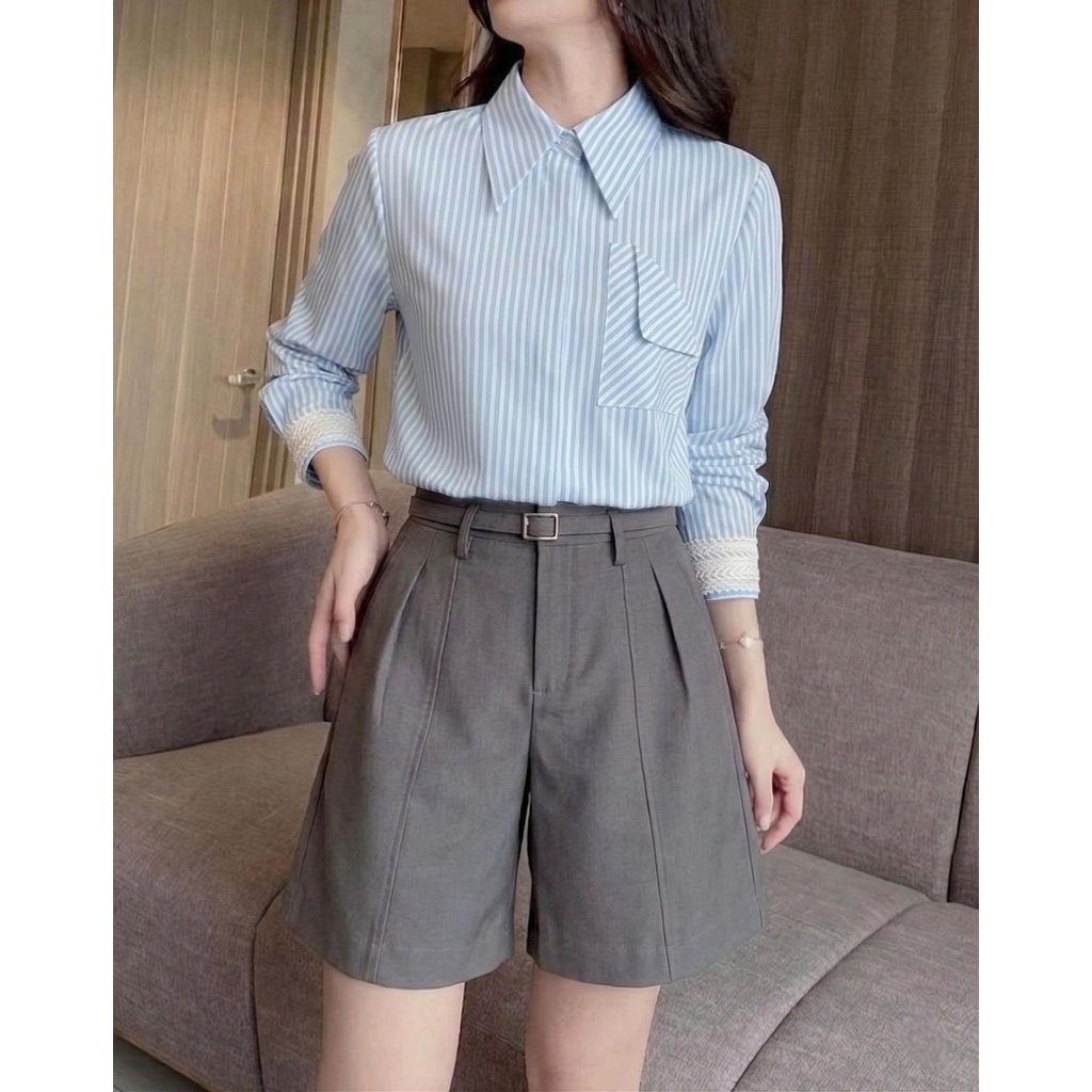 Áo Sơ Mi Nữ 𝐂𝐂𝐇𝐀𝐓 Dáng Suông Kẻ Ren Nẹp Dấu Khuy Chất Liệu Cao Cấp 16FDT8044ST | BigBuy360 - bigbuy360.vn