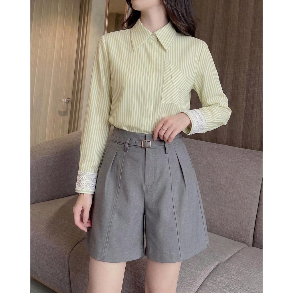 Áo Sơ Mi Nữ 𝐂𝐂𝐇𝐀𝐓 Dáng Suông Kẻ Ren Nẹp Dấu Khuy Chất Liệu Cao Cấp 16FDT8044ST | BigBuy360 - bigbuy360.vn