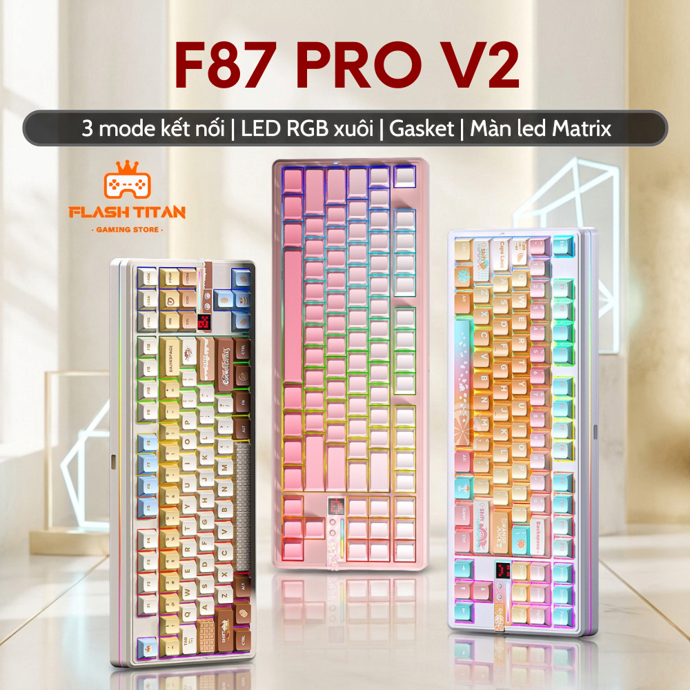 Bàn phím cơ bluetooth AULA F87 PRO V2 - bàn phím không dây có Màn LED Matrix- Bảo hành 12 tháng