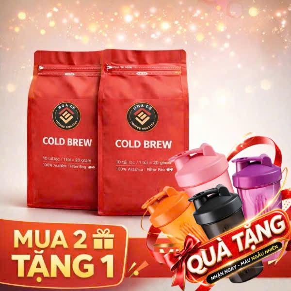 Cà phê ủ lạnh Cold Brew 100% Arabica, Cold Brew NHA LE 10 túi lọc x 20g