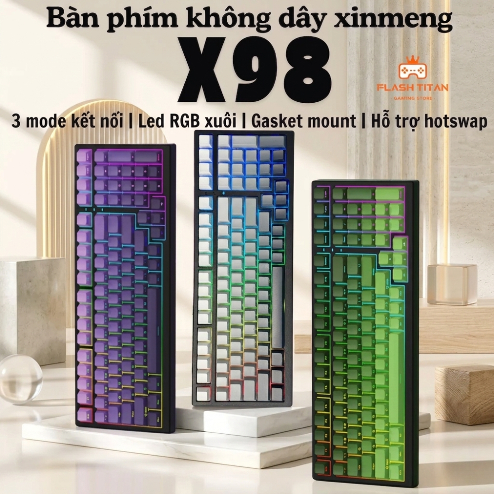 Bàn phím cơ không dây Xinmeng X98 Pro V2 - Pin 5000mAh - 3 mode kết nối - LED RGB mạch xuôi