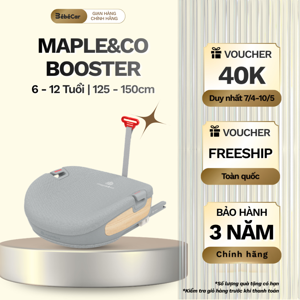 Ghế ngồi ô tô cho bé lớn từ 3 đến 12 tuổi, Maple&Co Booster, chuẩn an toàn R129/i-size, Isofix - Chí