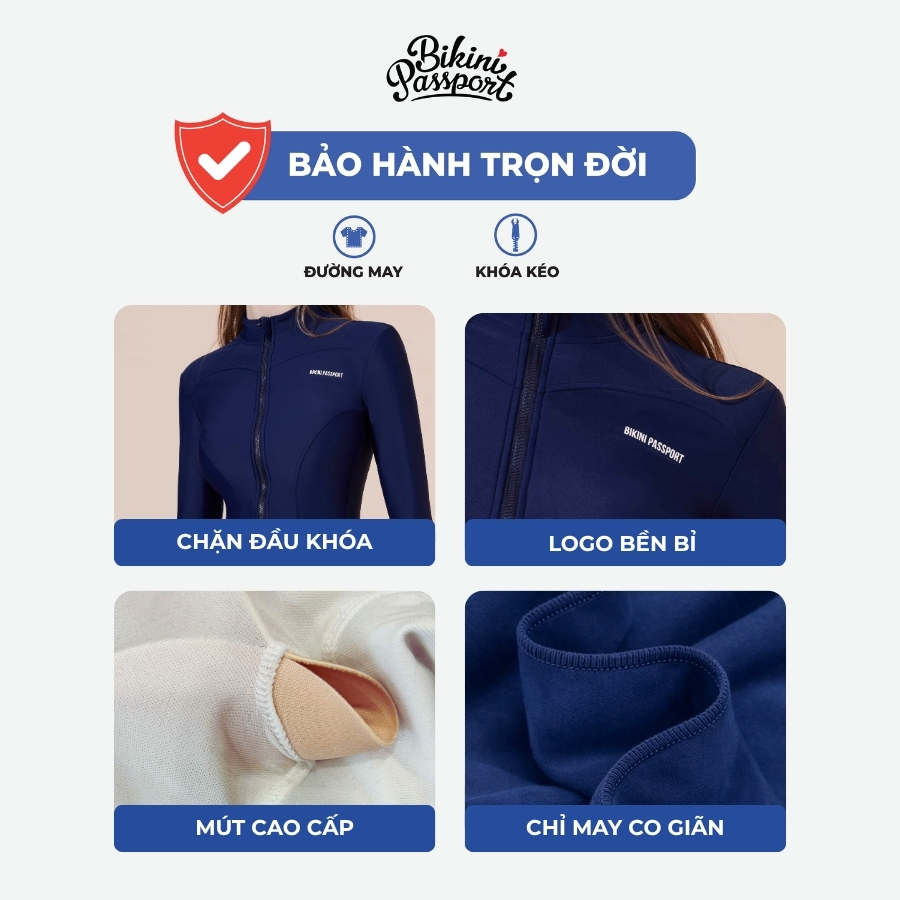Áo bơi kín nữ tay dài có khoá chống UV đi bơi - Bikini Passport - BS525_NV | BigBuy360 - bigbuy360.vn