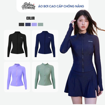 Áo bơi kín nữ tay dài có khoá chống UV đi bơi - Bikini Passport - BS525_NV