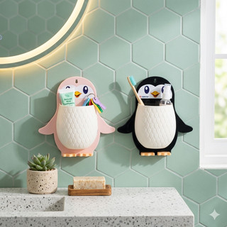 Kệ Treo Tường Đa Năng, Kệ Dán Tường Hình Chim Cánh Cụt Đựng Đồ Cá Nhân Mỹ Phẩm