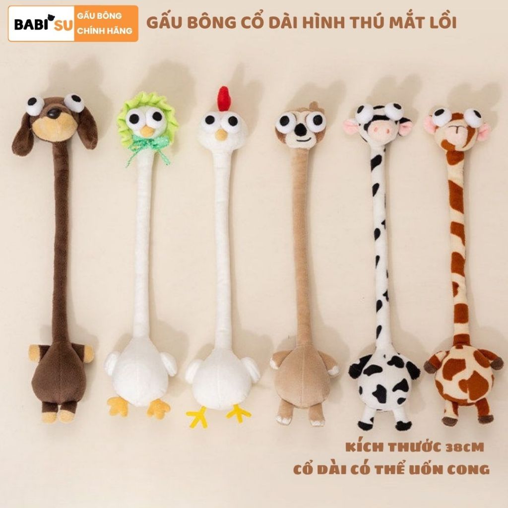 Gấu Bông Cổ Dài Hình Thú Mắt Lồi Vô Tri Dễ Thương Làm Phụ Kiện Decor Treo Túi Balo Cổ Uốn Cong Độc Lạ