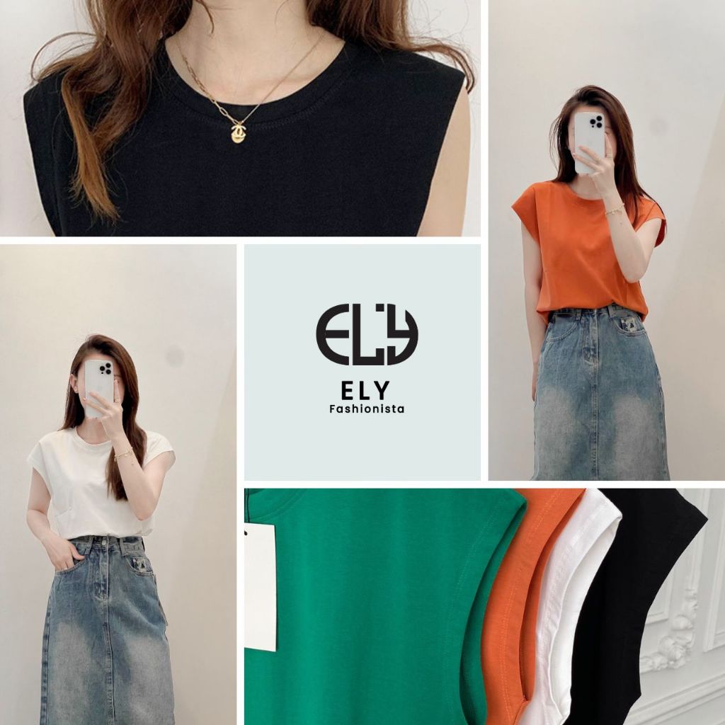 [HÀNG MAY SUẤT KHẨU] áo phông nữ cổ tròn cotton tay hến sát nách phong cách hàn quốc from rộng ba lỗ trơn basic ELY210 | BigBuy360 - bigbuy360.vn