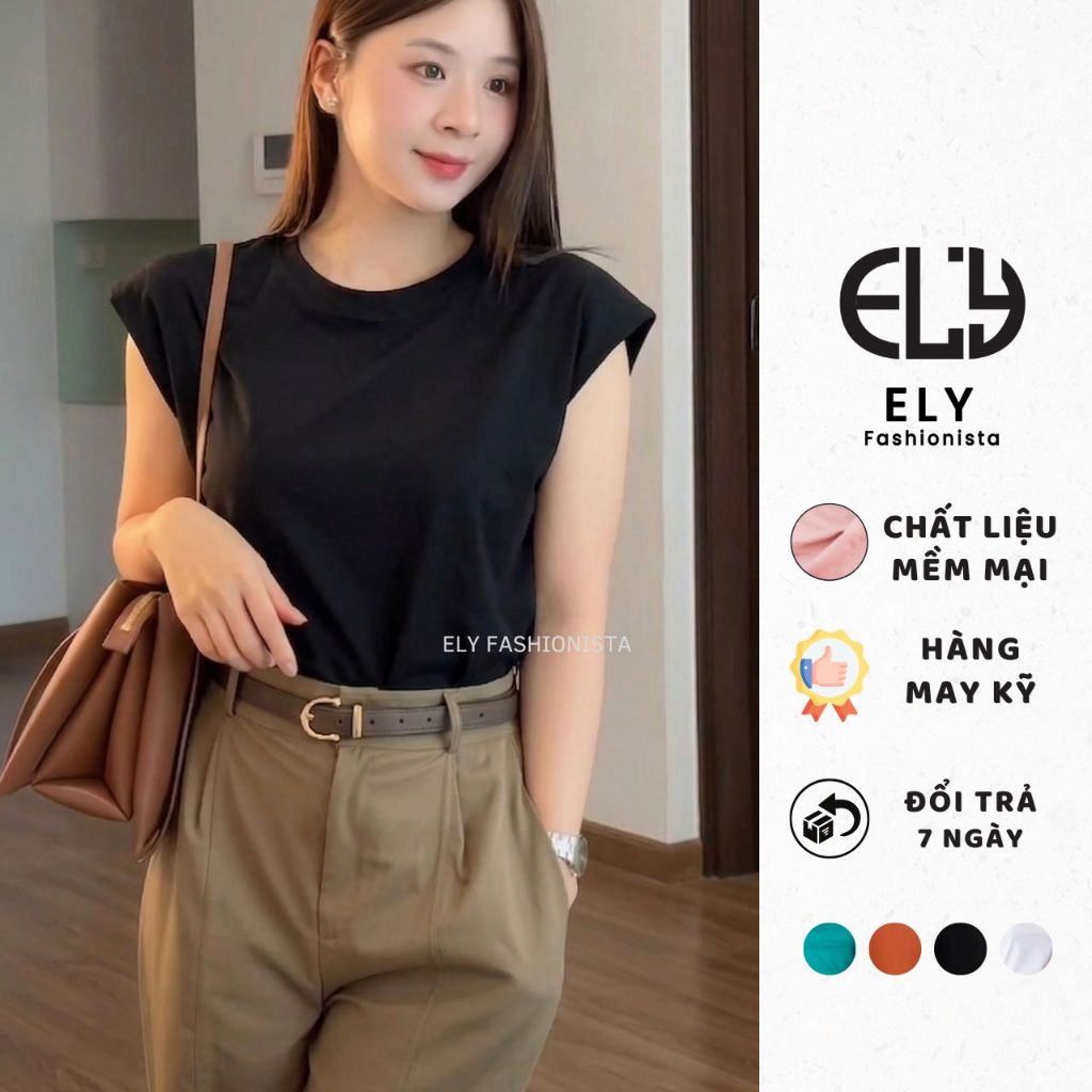 Áo phông nữ cổ tròn cotton tay hến sát nách phong cách hàn quốc from rộng ba lỗ thun trơn basic ELY210. | BigBuy360 - bigbuy360.vn