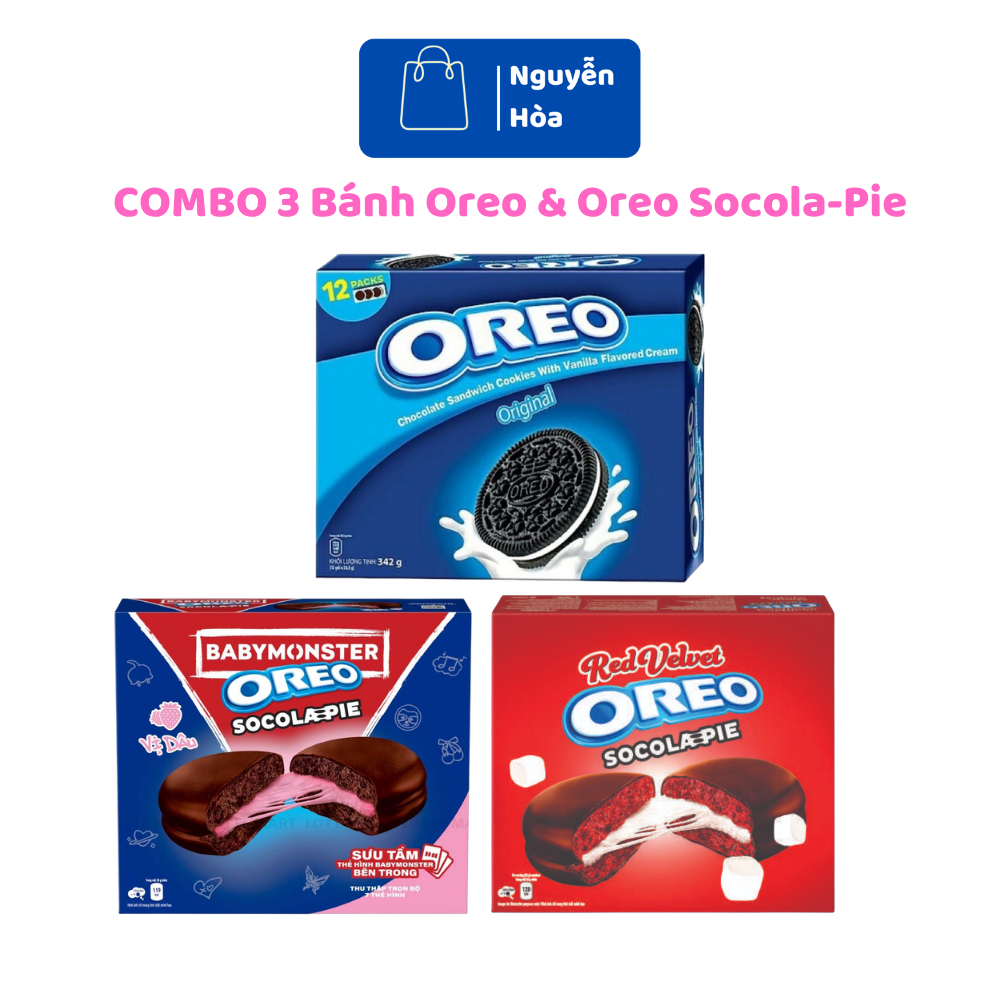 Combo 3 Hộp Bánh Oreo Mix Vị (Oreo Original & Socola-Pie Vị Vani/Dâu) – Bánh Quy Socola Thơm Ngon – 