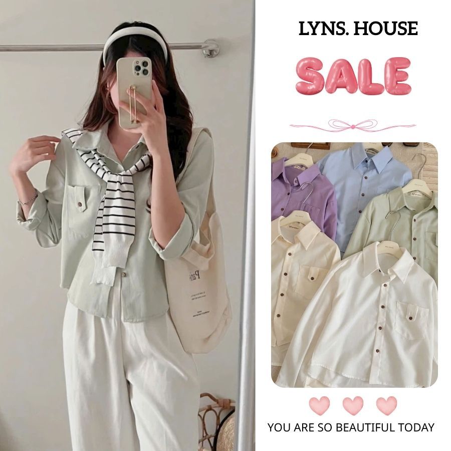 [TẶNG KHĂN QUÀNG XÁM] Áo Sơ Mi Nữ Vải Kate Thiết Kế Basic Thanh Lịch – Lyns.House