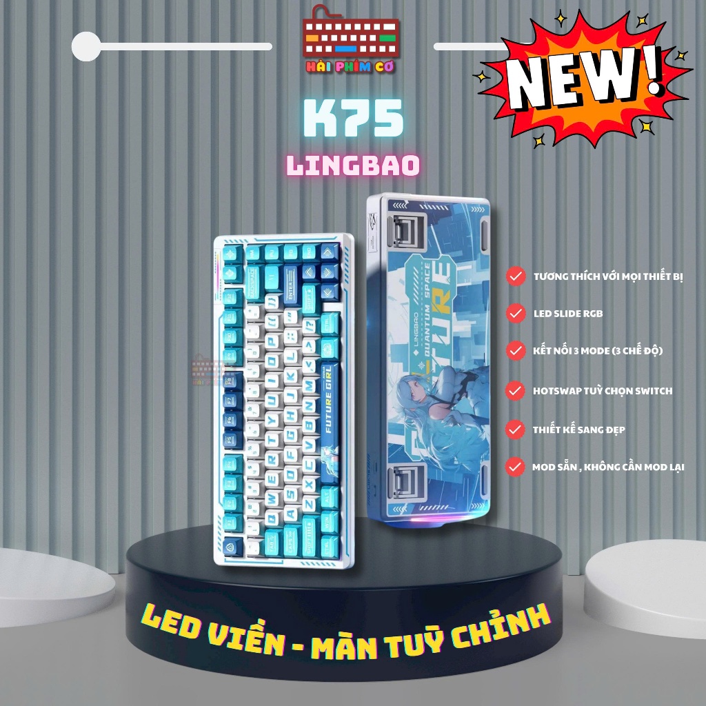 [HOẢ TỐC] BÀN PHÍM LINGBAO K75 | KEYCAP HOẠ TIẾT ĐẸP | 3 MODES KẾT NỐI | LED RGB | PIN 10000 MAH | H