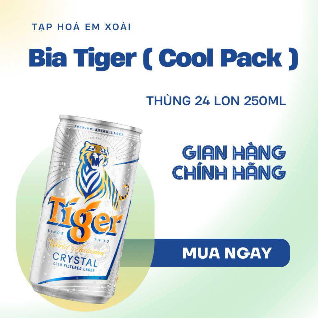[ Bia ] Thùng 24 Lon Bia Tiger Crystal Cool Pack 250ml ( Tiger Bạc Bé )