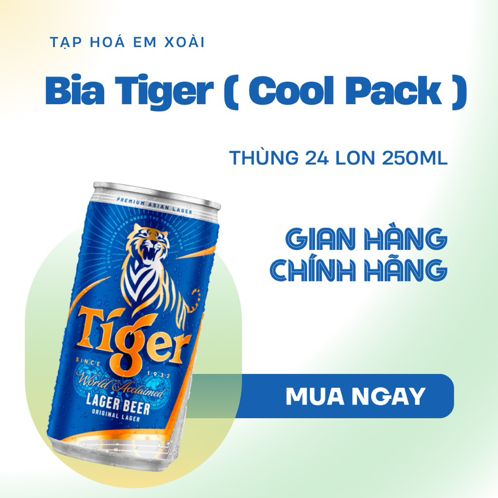 [ Bia ] Thùng 24 Lon Bia Tiger Lager Cool Pack 250ml ( Tiger Nâu Bé )