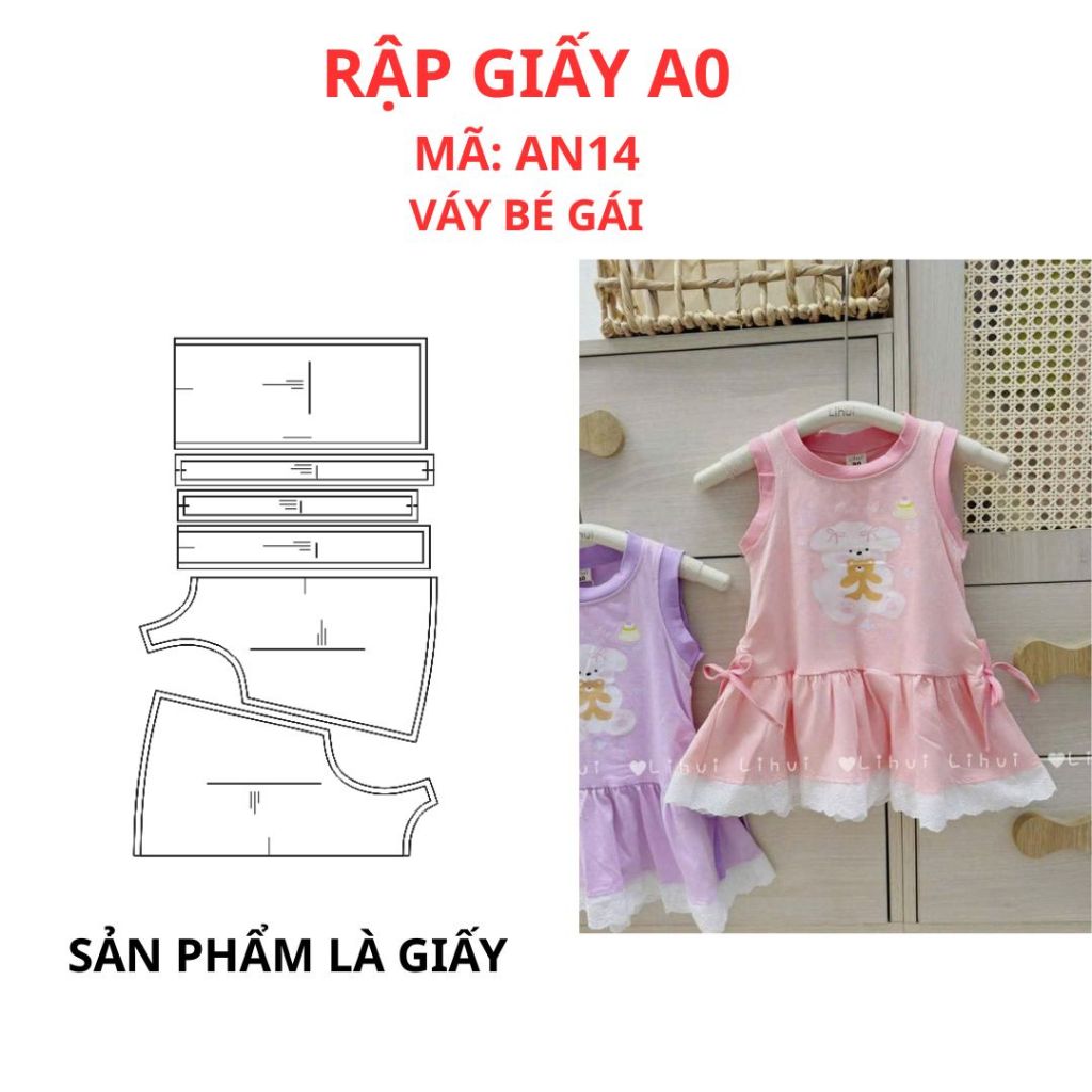 RẬP GIẤY A0 - Váy Đuôi Cá Ren Gấu Bé Gái - AN14 (SẢN PHẨM LÀ GIẤY)