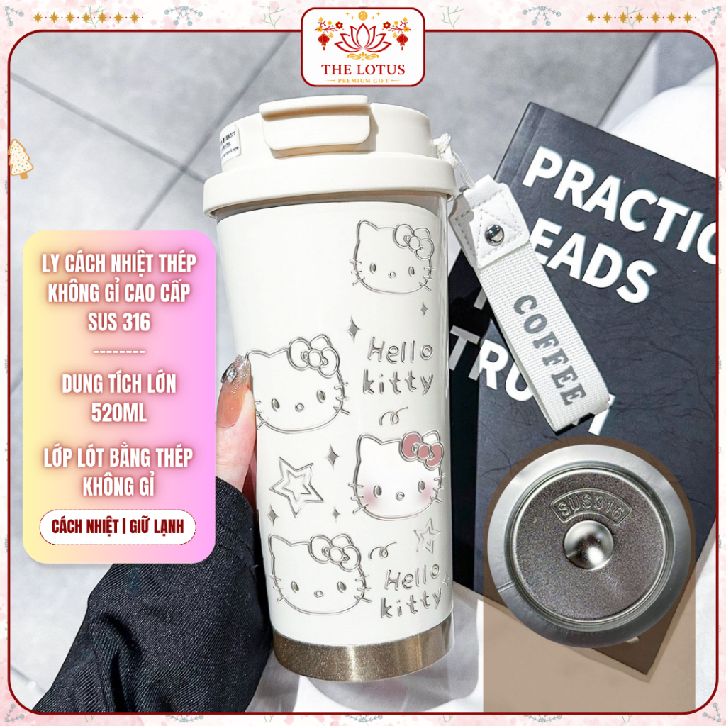 Ly Giữ Nhiệt Hello Kitty 520ml – Lòng Inox 316 Tráng Sứ Cao Cấp – Giữ Nhiệt Đỉnh Cao & An Toàn Tuyệt