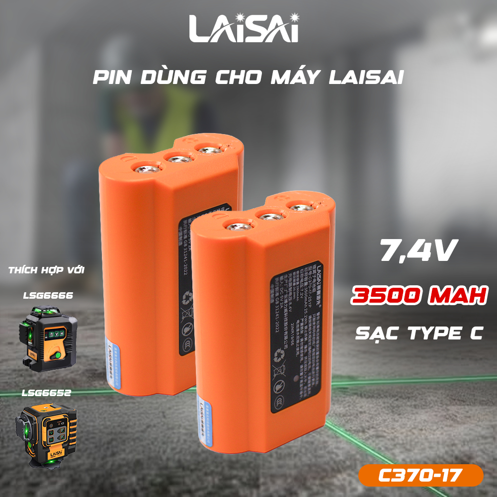Pin dùng cho Máy cân bằng Laser LAISAI LSG6652 / LSG6666 - Lithium-ion 3500mAh 7.4V – Sạc Type C