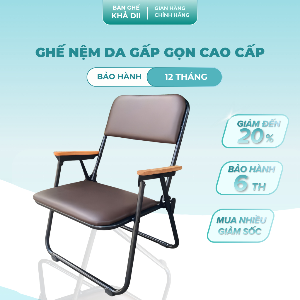 Ghế Nệm Ghế Xếp Nệm Da Cao Cấp Gấp Gọn - Ghế Camping Kermit Có Tay Vịn Gỗ Thư Giãn, Gấp Gọn Tiện Lợi