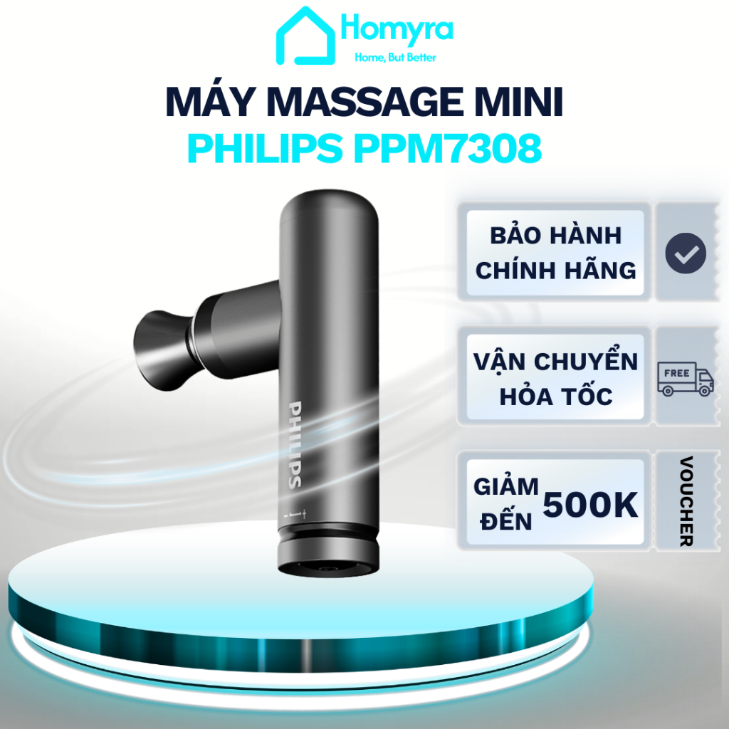 Máy Massage Cầm Tay Philips PPM7308 Mini 4 Đầu, 5 Cấp Độ, 3200 Vòng/Phút, Pin 1500mAh, Nhỏ Gọn