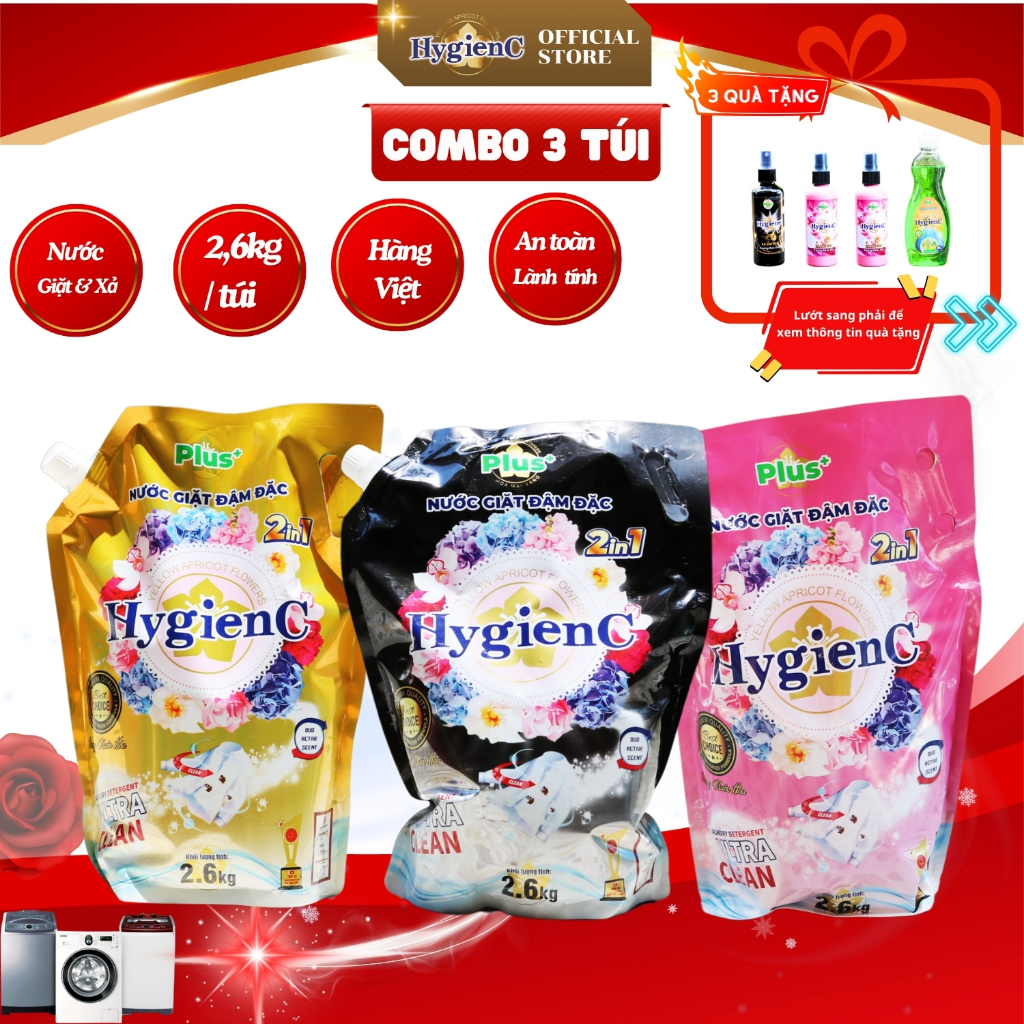 Combo 3 Túi nước giặt đậm đặc HygienC Plus+ Khối lượng 2.6Kg - CB3T1