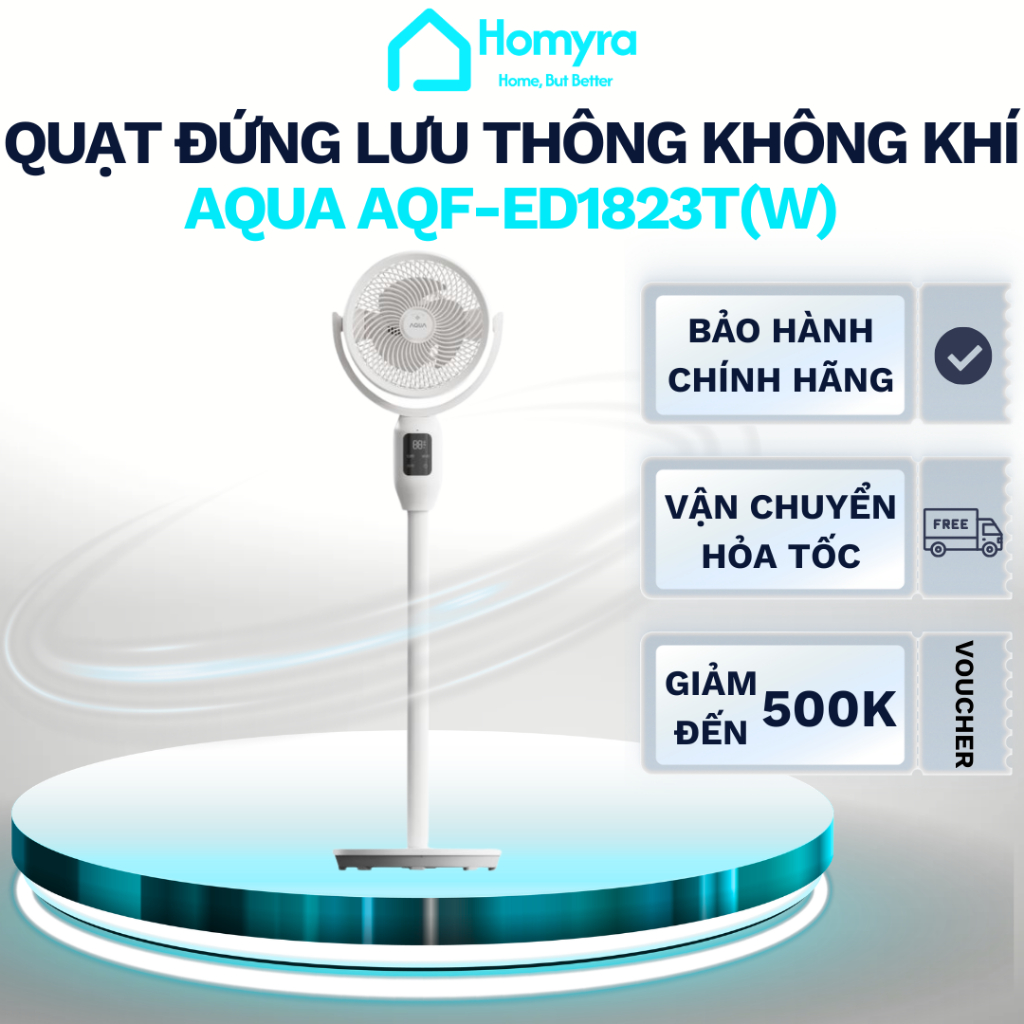 Quạt Lưu Thông Không Khí AQUA AQF-ED1823T Có Remote, AI Giọng Nói, Gió Mạnh, Mát Nhanh Mùa Hè