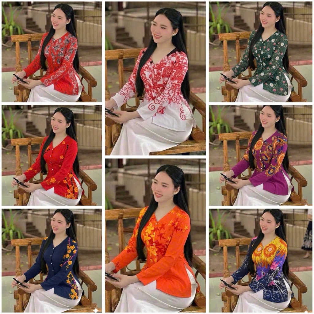 ÁO BÀ BA LỤA IN HOA XINH # Áo Lẻ, Quần Lẻ # Áo Bà Ba Truyền Thống