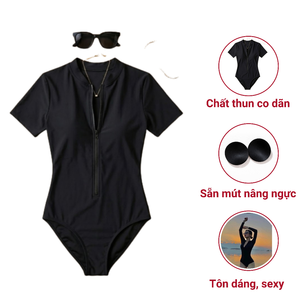 Bikini Liền Mảnh Đi Biển Chất Thun Co Dãn Thoải Mái, Che Khuyết Điểm, Tôn Dáng, Đồ Bơi Nữ Kín Đáo | BigBuy360 - bigbuy360.vn