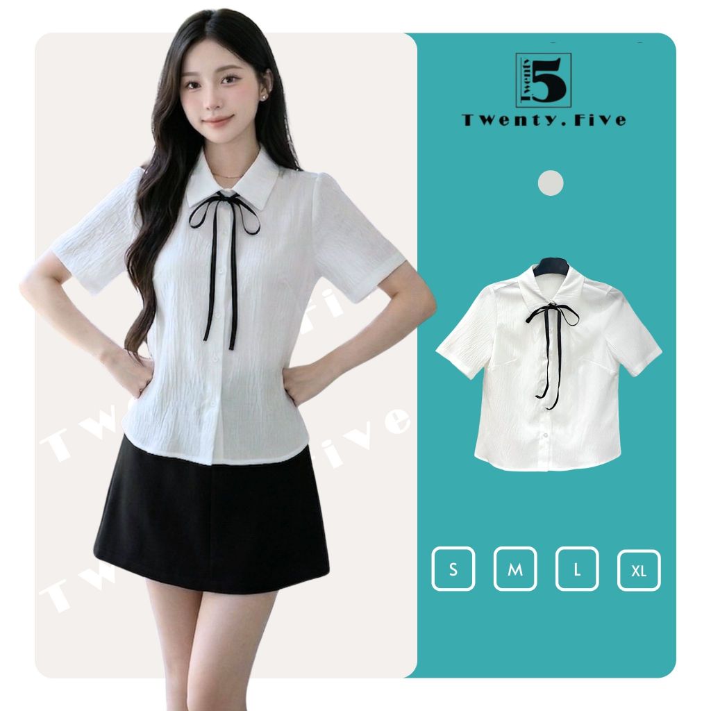 Áo Sơ Mi Nữ Tay Ngắn Cổ Nơ Dáng Basic Twentyfive Fashion - AL17