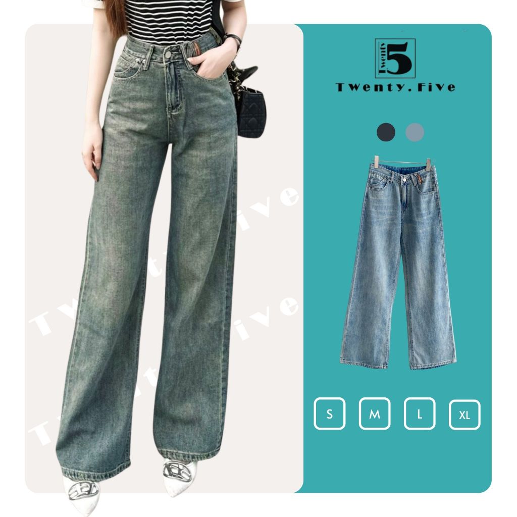 Quần Jean Cạp Cao Ống Suông Túi Xéo Cá Tính TwentyFive Fashion – 5502