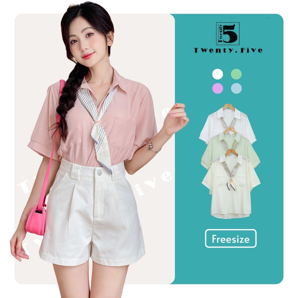 Áo Sơ Mi Nữ Cổ Đức Kèm Caravat Thiết Kế Sang Trọng | [TwentyFive Fashion] - 4683M