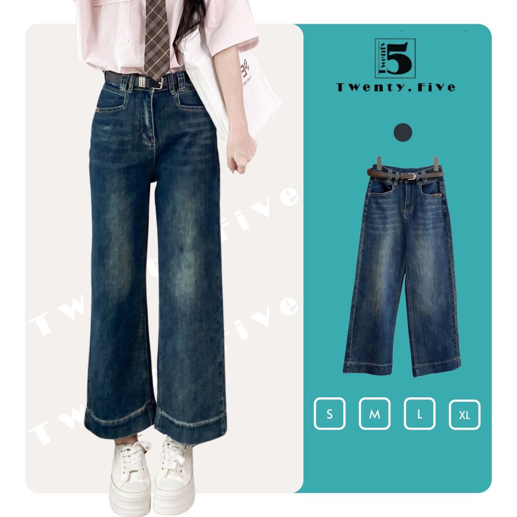 Quần Jeans Nữ Ống Rộng Cạp Cao Co Giãn Twentyfive Fashion -  5026 (không kèm thắt lưng)