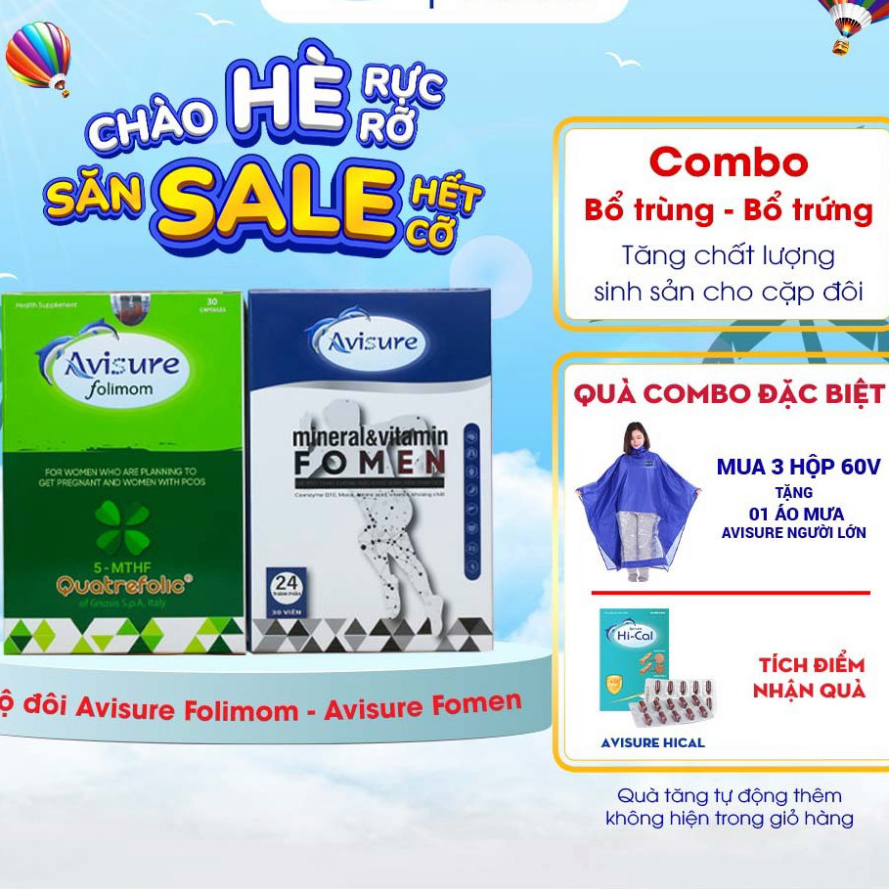 [ Tích điểm ] Bộ đôi bổ trứng - bổ trùng Avisure Folimom - Fomen hỗ trợ sinh sản cho cặp đôi