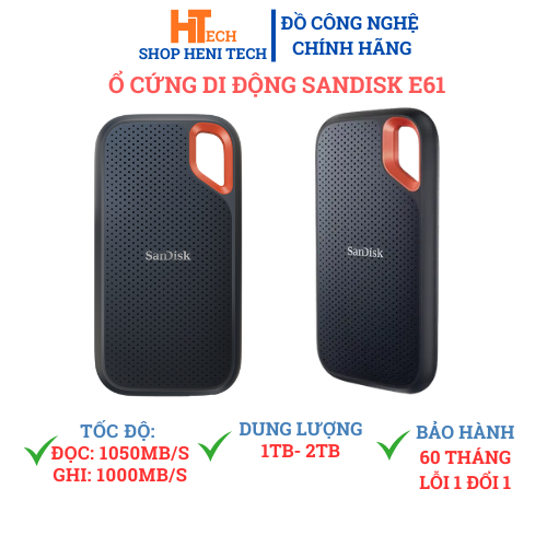 Ổ cứng di động Portable SSD SanDisk Extreme V2 E61 USB 3.2 Gen 2 1TB / 2TB bảo hành 60 tháng